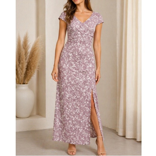 Alex Evenings Women's Mauve Sequin Corded Floral Lace Maxi Gown Size 10 Nwot